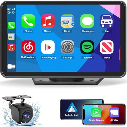 Wireless Carplay Screen for Car, 7" HD Portable Stereo Touchscreen with Apple Ca