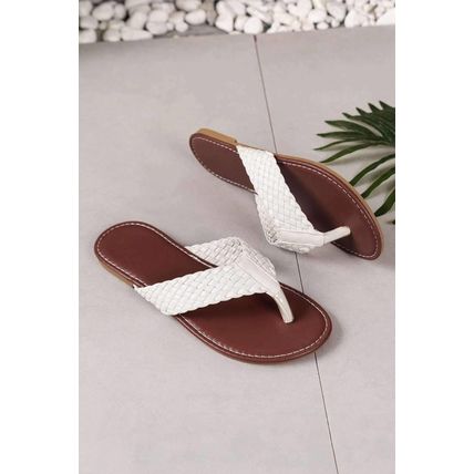 White Braided Strap PU Leather Flip Flop