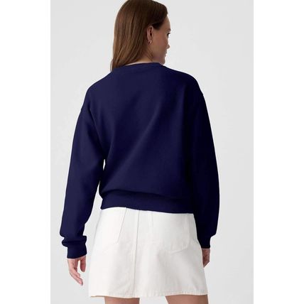 Navy Blue Solid Fleece Lined Drop Shoulder Terry Sweatshirt