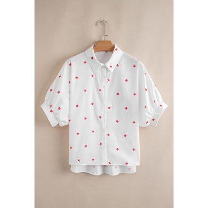 White Little Stars Printed Loose Half Sleeve Loose Shirt