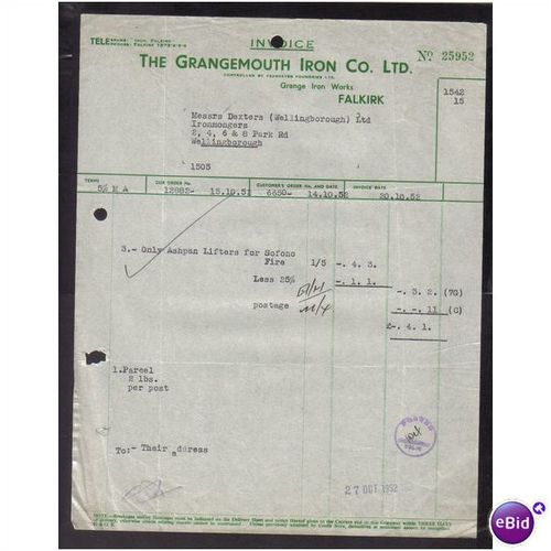 GRANGEMOUTH IRON CO LTD, GRANGE IRON WORKS,FALKIRK, 27OCT1952