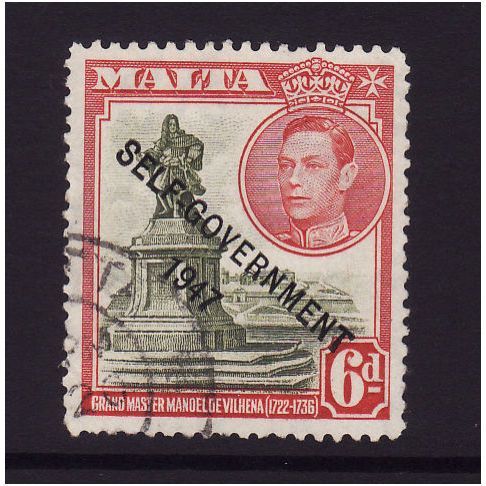 MALTA 1948 SG242 6d OLIVE GREEN & SCARLET FINE USED #2