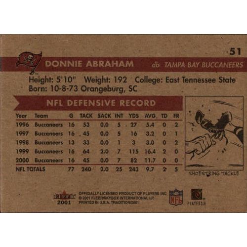 2001 Fleer Tradition Football Donnie Abraham #51