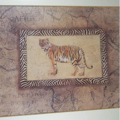 Tiger Print Matted and Wood Framed 23" X 19" Stripes Wall Sturdy Map Africa