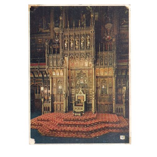 THE THRONE, HOUSE OF LORDS. vintage postcard by Walter Scott =