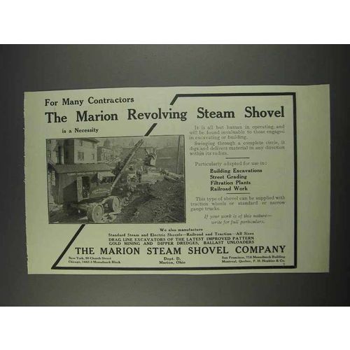 1911 Marion Steam Shovel Ad - For Many Contractors