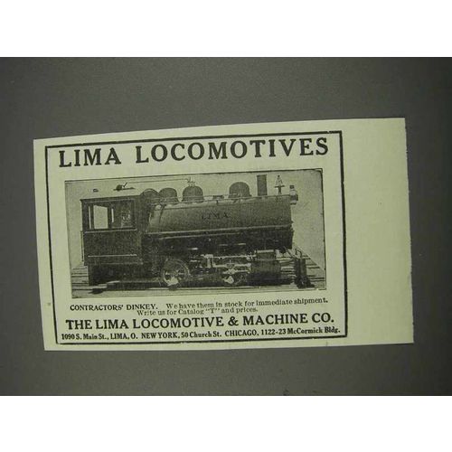 1911 Lima Locomotives Contractors' Dinkey Ad