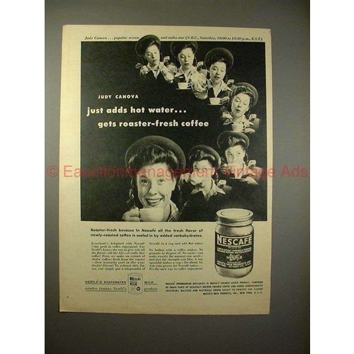 1946 Nescafe Ad w/ Judy Canova - Just Add Hot Water!!