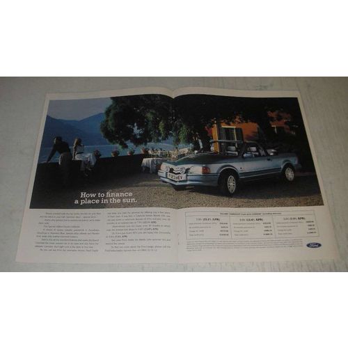 1989 Ford Escort Cabriolet Car Ad - How to finance a place in the sun