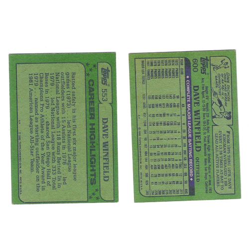Two 1982 Topps baseball Dave Winfield cards- 553. 600 – HOF Yankees
