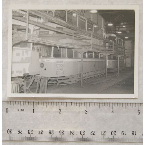 Photo Glasgow Tram no. 1312 at Coplawhill Works Paint Shop in 1962