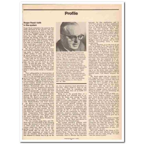 PROFILE 1973 Roger Read Taft Broadcasting Company vintage article