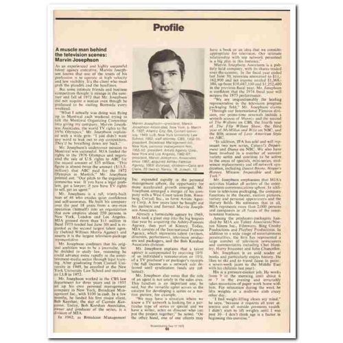 PROFILE 1973 Marvin Josephson Associates television vintage article