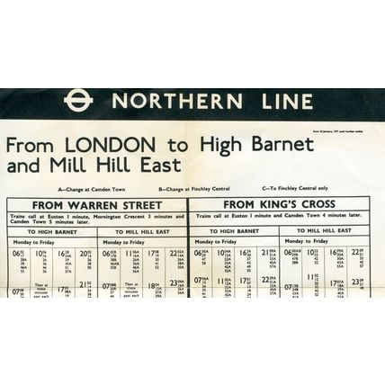 London Underground: Northern Line Time Table: Jan 1977 Onwards