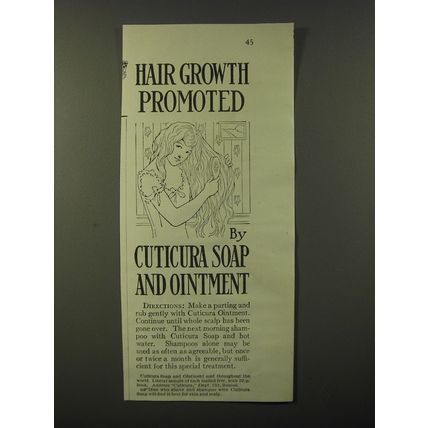 1913 Cuticura Soap Ad - Hair Growth promoted by Cuticura soap and ointment