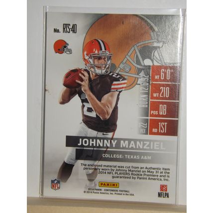 2014 Panini Contenders JOHNNY MANZIEL (Browns) Rookie Ticket jersey card #RTS-40