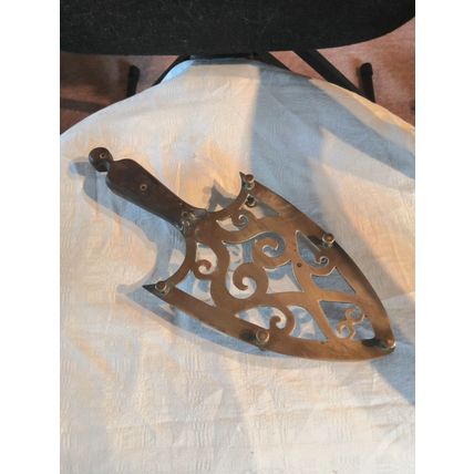 Antique/Vintage Wood & Solid Brass Iron Shape Stand/Trivet - Decor