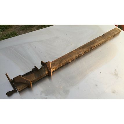 Cast Iron & Wood Carpenter Slide Bar Clamp Tool 42'' vintage wooden primative