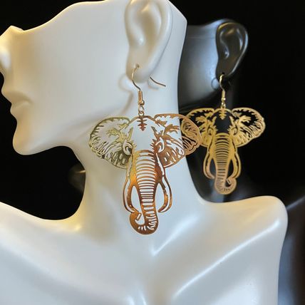 Earrings Hollow Elephant Design Golden Dangle #562