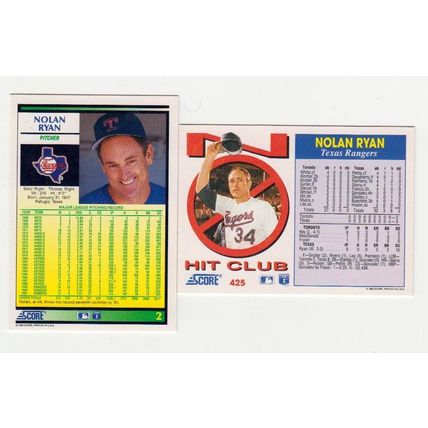 TWO 1992 Score Nolan Ryan baseball cards #2 & #425 - HOF