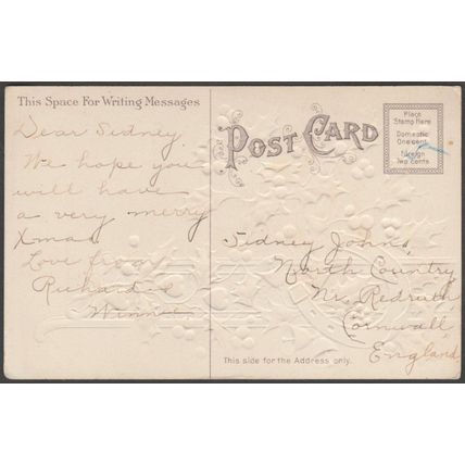 Merry Christmas, Holly, Horseshoe & Hearts, c.1905 - Postcard