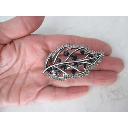 Blue gray silver leaf crystal hair clip barrette bridal hair clip