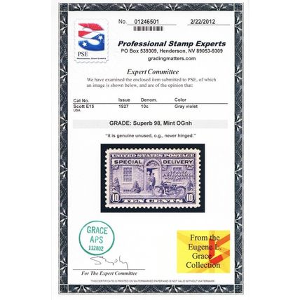 E15, Mint Superb NH 10¢ - PSE Graded 98 * Stuart Katz