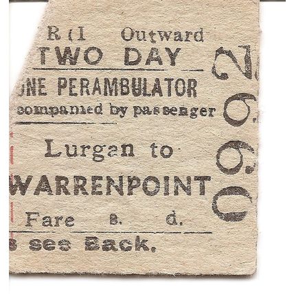 Great Northern Rly Ireland Edmondson Perambulator Ticket - Lurgan to Warrenpoint