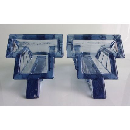 Rare Bagley Art Deco Blue Glass 'Wyndham' Book Ends Pair (Issues).
