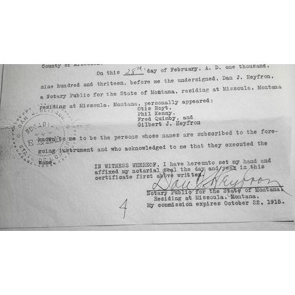 1913 "Missoula Amusement Company" Articles of Incorporation. Original documents.