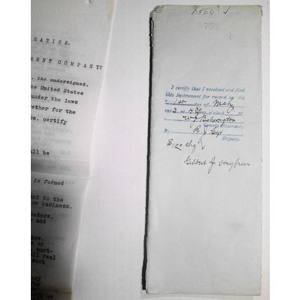 1913 "Missoula Amusement Company" Articles of Incorporation. Original documents.
