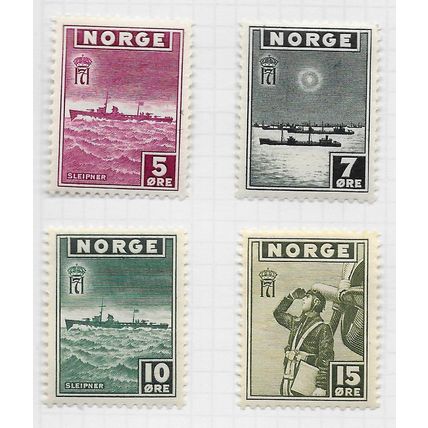 NORWAY 1945 WAR TIME ISSUE COMPLETE SET FROM LONDON NAVAL USE CONVOY SHIPS MINT