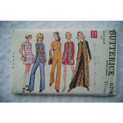 Butterick pattern No. 5706 misses jumpsuit, dress & vest, size 12, 34 inch 86 cm
