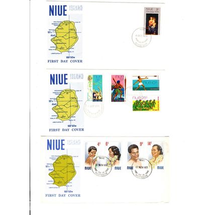 Niue 1969-1972 6 x FDC (First Day Covers) Christmas, Portraits, Arts, etc