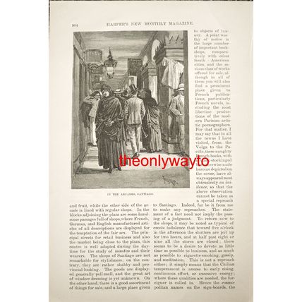 THE ARCADES, SANTIAGO, Chile (CALLE DEL PUENTA, Reverse), Book Illustration 1890