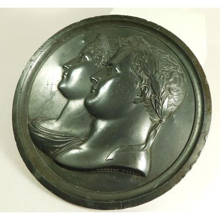 Antique Napoleon Bonaparte & Josephine Large Lead Relief Plaque Andrieu Fecit
