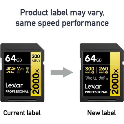 Lexar 64GB Professional 2000X SD Card, UHS-II, C10, U3, V90, Full HD, 8K, up to