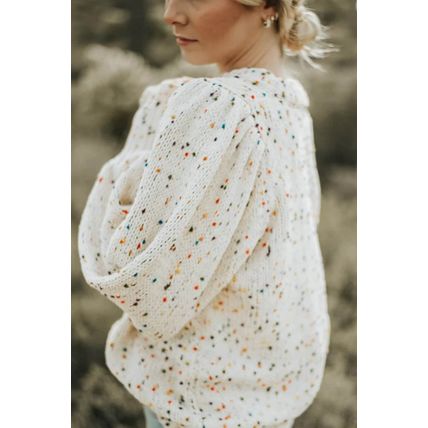 Beige Colorful Dots Cable Knit Crew Neck Sweater