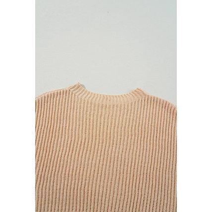Apricot Cable Knit Drop Shoulder Side Slits Loose Sweater