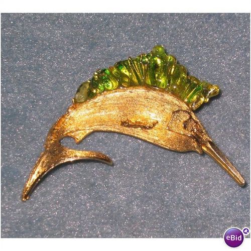 Vintage Gold Tone Swordfish Sail Fish Pin Brooch