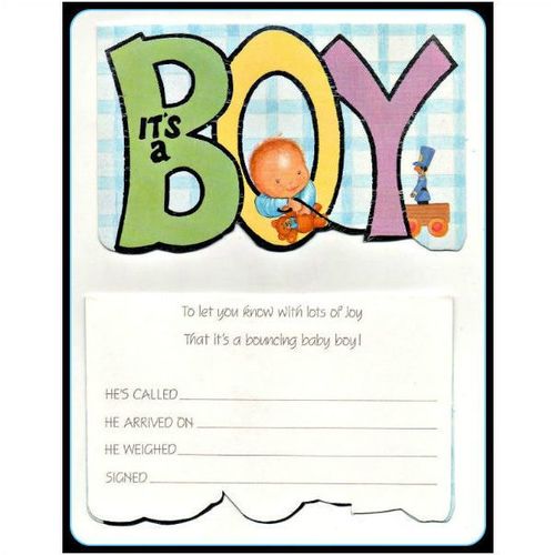 Pack of 6 baby boy birth announcement cards with envelopes