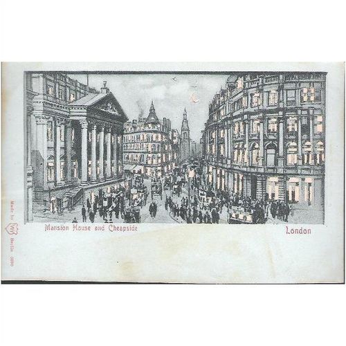 London - Mansion House, Cheapside - early undivided back hold to light postcard