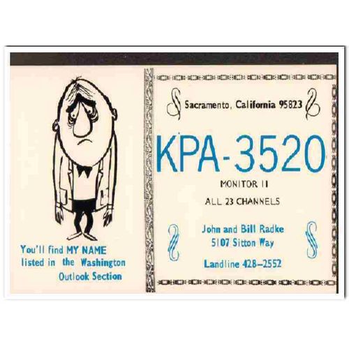 kpa-3520 bill radke sacramento calif 1960s cb qsl vintage postcard