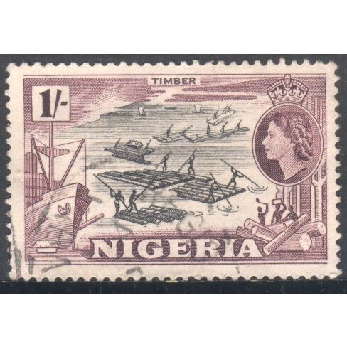 Nigeria 1953 - SG76 - 1/- black/purple - Timber - used