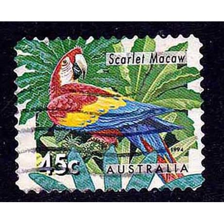 Australia 1994 Endangered Species 45c Used P&S Stamp Scarlet Macaw.