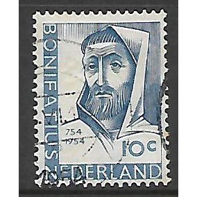NETHERLANDS 1954 10c BLUE ST BONIFACE SG801 FINE USED
