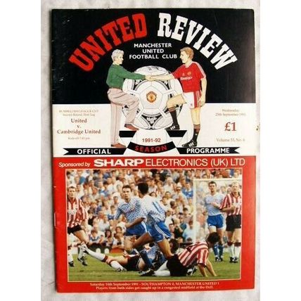 1991 programme Manchester United v. Cambridge United, League Cup, 2nd round 1st