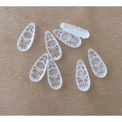 Two Tear Drop Beads Flat Frosted Butterfly Daisy 22mm Jewelry bd017