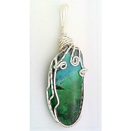 Chrysocolla Silver Copper Wire Wrap Gemstone Pendant 5