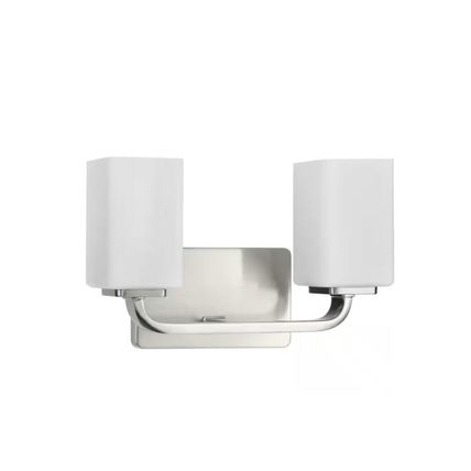 Progress Cowan 13.5" 2-Light Brushed Nickel Vanity Light w/ Etched Glass Shades